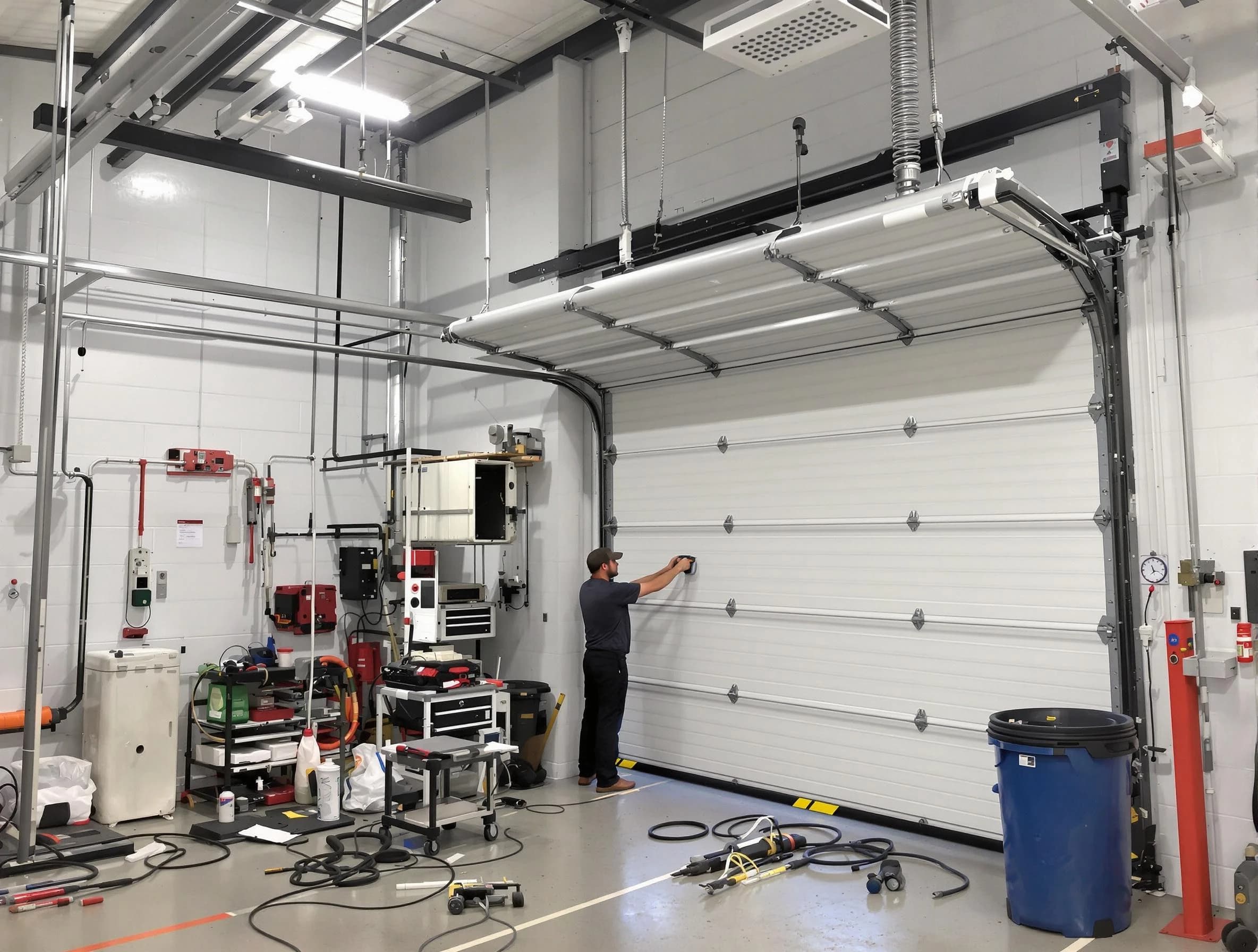 South Plainfield Garage Door Repair certified technician performing commercial door repair at a South Plainfield business facility