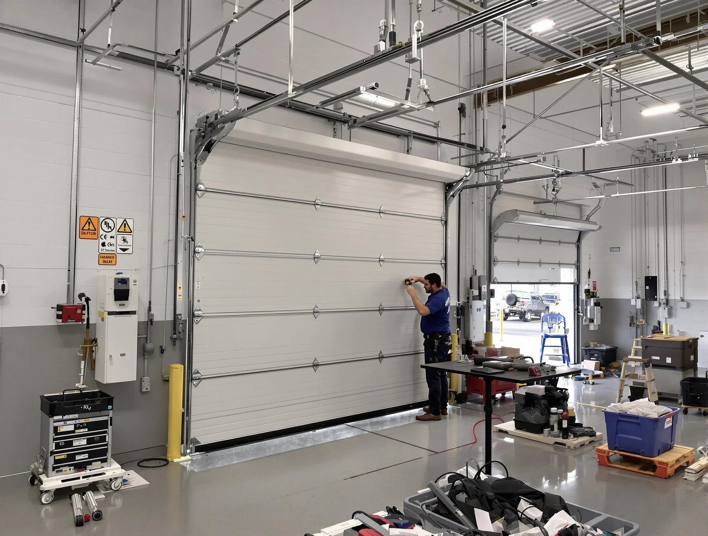 Commercial garage door repair being performed by South Plainfield Garage Door Repair expert in South Plainfield