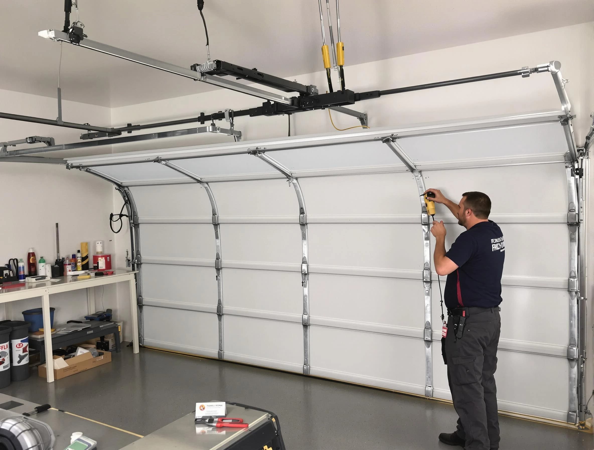 South Plainfield Garage Door Repair certified technician performing overhead door system repair in South Plainfield