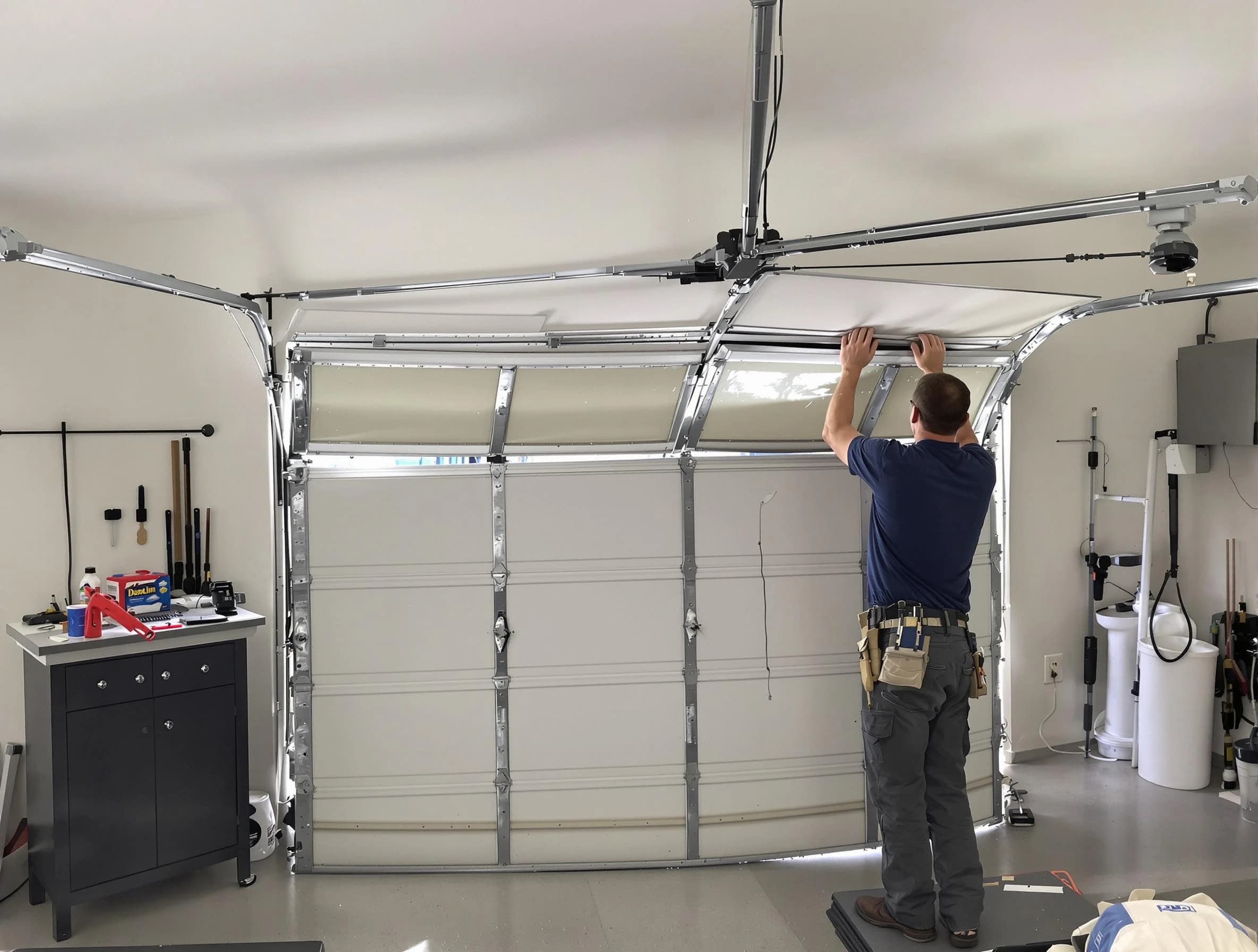 South Plainfield Garage Door Repair specialist performing precise section replacement on South Plainfield garage door