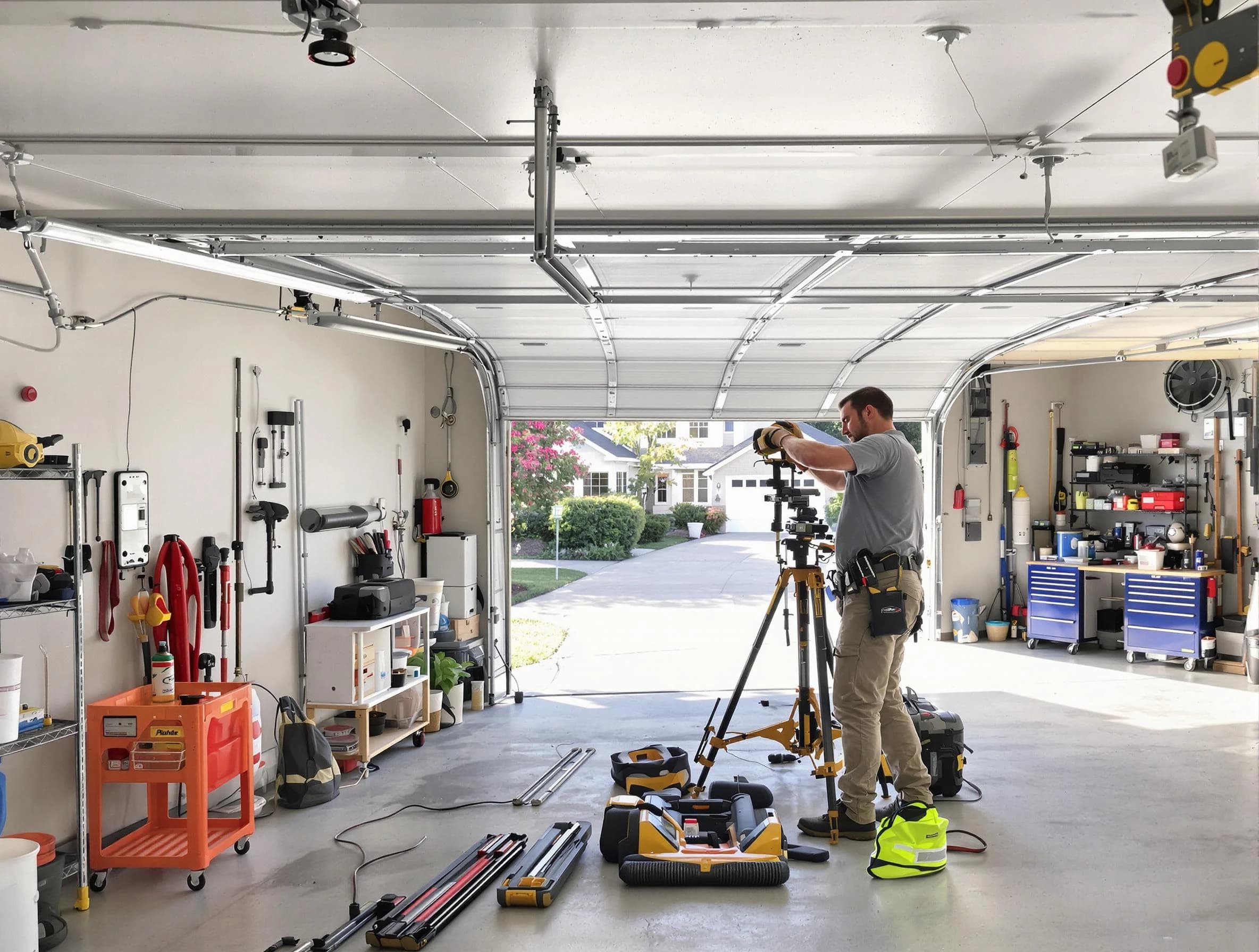 South Plainfield Garage Door Repair specialist performing laser-guided track alignment in South Plainfield